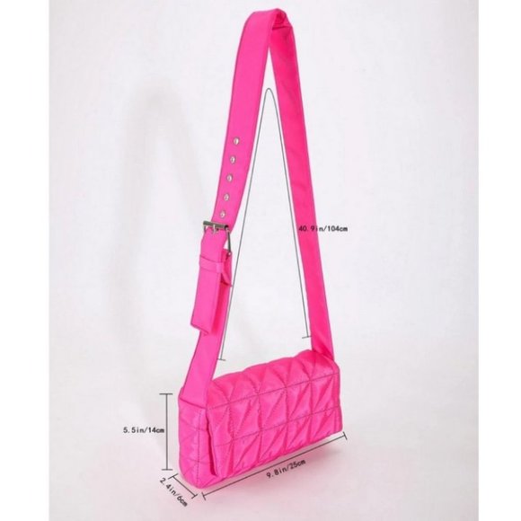 hot pink quilted shoulder bag trending cute fun - Picture 2 of 7